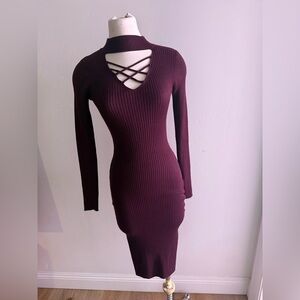 Women’s Medium burgundy ribbed knit sweater midi dress